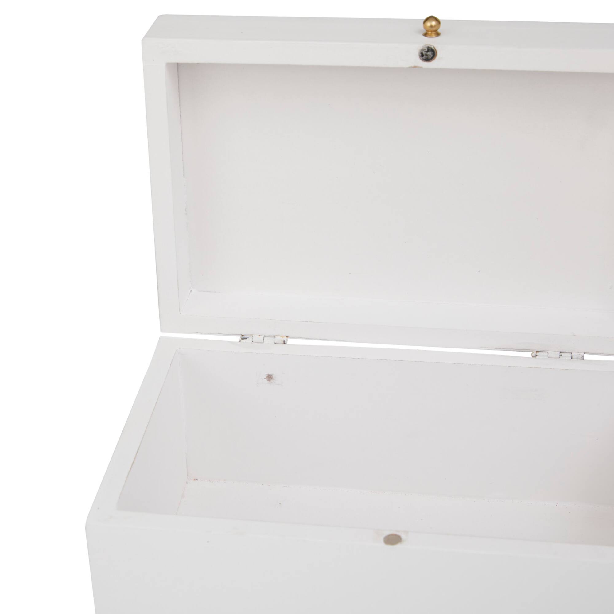 White Wood Intricate Carved Box with Hinged Lid Set